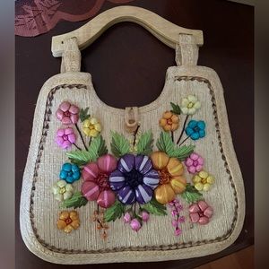 1960s/1970s Vintage Woven Bohemian Floral Handbag